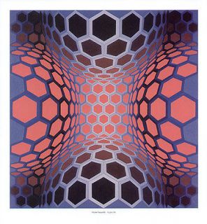 VICTOR VASARELY print hexagons buckyballs fullerenes LEPKE MI