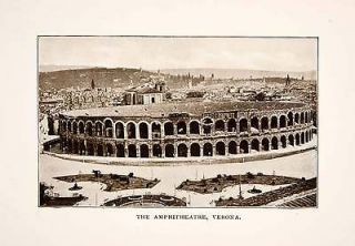 1906 Print Amphitheater Verona Italy Piazza Bra Arena Roman 