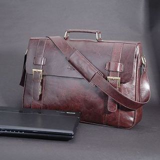 AK Mens Dark Brown PU & Leather Messenger Briefcase 17 Inch Laptop 