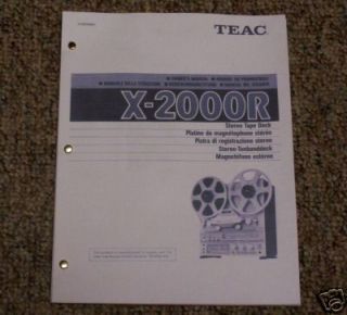 TEAC X 2000R Reel to Reel Owners Manual FREE S/H