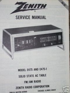 Zenith E475/1 AC Table FM/AM Radio Service Manual RA 52