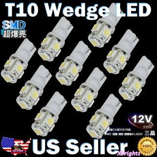 10pcs Xenon White T10 Wedge 5 SMD 5050 LED Light bulbs 192 168 194 W5W 