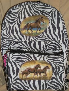 NEW Girls Zebra Print HORSE Running Scene Backpack Horses Glitter Free 