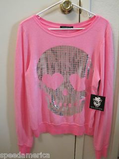 NWT Wildfox Couture Pink Skull Jersey Baggy Sweatshirt Jumper Top 