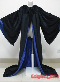 Black Blue Cape Hooded Cloak Wizard Robes Renaissance