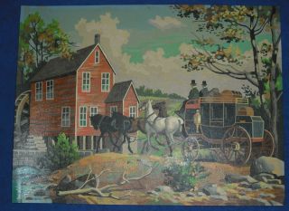 Vtg Larger size paint by Number Stagecoach western scene picture 