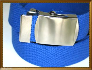 ROYAL BLUE 50 Canvas Military Style Web Belt SILVER BUCKLE 1 1/4inch 