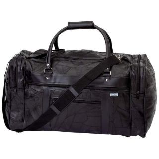 New 21 Black Leather Gym Bag Travel Tote Carry On Luggage Duffle Mens 