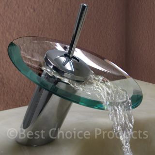 Bath Faucet Waterfall Chrome Finish Bathroom Vessel Sink Modern Design 