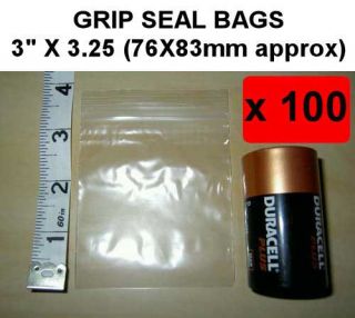 100 Small Poly Grip Seal/Ziploc Bags 3 x 3.25 76x83