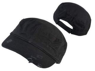 NEW BLACK MILITARY STYLE CADET CAP HAT_DISTRESSED_*ADJUSTABLE* URBAN 