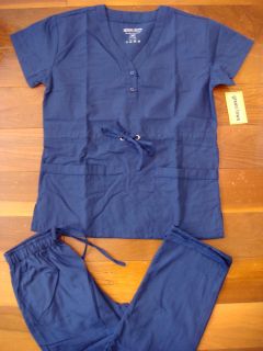   Scrub Front Tie Top Cargo Pant Navy Blue Nursing Uniform Set XS 2XL