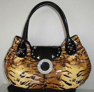 CHARM AND LUCK   Tiger Patent Leather   Embellished   Handbag  New 