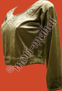 Sari Top   Choli   Blouse   T.Shirt / Size 32   42 / Silver Moss 