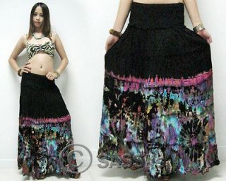 SKIRT SZB134 Black Tie dye Batik Rayon Cotton Gypsy Hippie Boho Ladies 