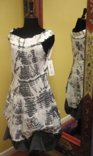 Luna Luz Shibori Tie Dyed Sleeveless Dress Gray & White Cotton Breezy 