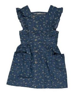 NWT Paper Wings Chambray Floral Print Denim Pinafore Dress 4 4T All 