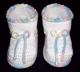 ADULT BABY BOOTIES CROCHET ONE SIZE FITS ALL BABY WHITE WITH BABY 