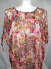   Graver Size 1X Chiffon Stripe & Floral Printed Blouse w/Ties in Rose