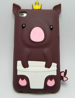Brown PIG Crown Bow Tie SILICONE SKIN Rubber COVER CASE iPod Touch 4th 