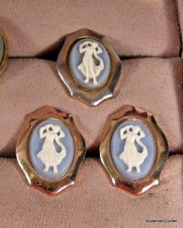 Vintage Blue Wedgwood SCARF DANCER Cufflinks & Tietac