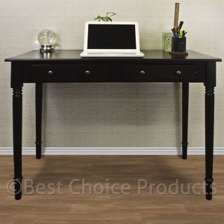   Desk Satin Black 2 Drawer Solid Wood Construction Home Office Desk New