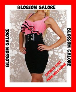 Sexy Black Pink Club Formal Casual Skirt Race Chic Dress Ladies w Belt 