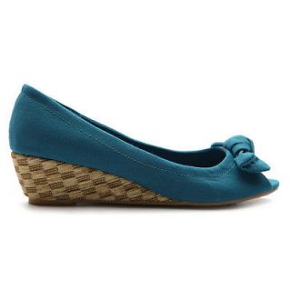 Womens Shoes Ballet Flats Loafers Cute Med Heels TURQUOISE US 9 Bowed 