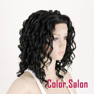 HAND TIED Synthetic Hair LACE FRONT FULL WIGS GLUELESS Off Black Tone 