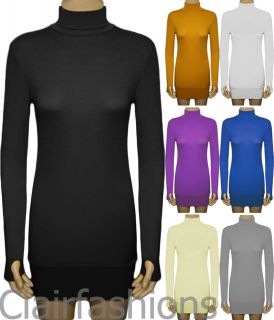Ladies Stretch BodyCon Polo Long Sleeve Top Womens Thumb Hole Short 
