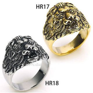   Boys 316L Stainless Steel Yellow Gold/Retro Silver Lion Ring Size 8 14