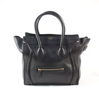 Authentic Celine Black Leather Mini Luggage Handbag