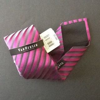 Van Heusen Mens Silk Pink Gray Striped Tie, Nwt
