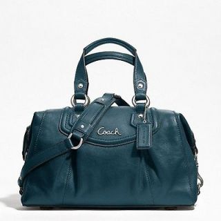 NWT Coach Ashley Satchel Tote Bag Purse Peacock Leather/Silver 