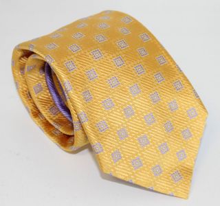  ITALY EXCLUSIVE COLLECTION PURPLE YELLOW GOLD 100% SILK NECK TIE
