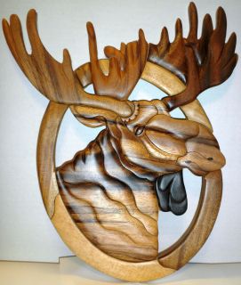   Wild Animal Hand carved wood art New Wall plaque Adult antlers