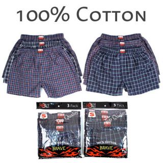 Mens Plaid Boxer Shorts 100% Cotton Underwear Lot Pack Small Medium 