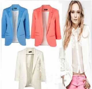   Girl Candy Color Causal Slim 3/4 Sleeves Suit Jacket Blazer XS S M L