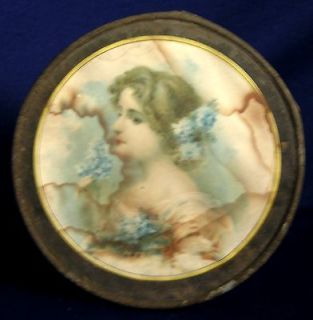 BEAUTIFUL VICTORIAN ROUND FRAMED PRINT OF YOUNG LADY WITH BLUE FORGET 