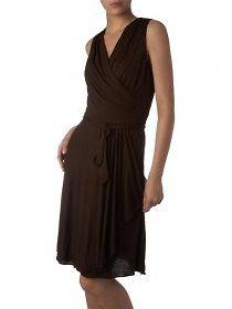 Ralph Lauren Jem V Neck Faux Wrap Chocolate Brown Dress W/Self Belt 