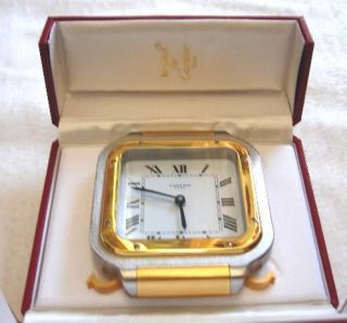 Cartier Quartz Travel Alarm Clock Vintage Brass Made in France in box