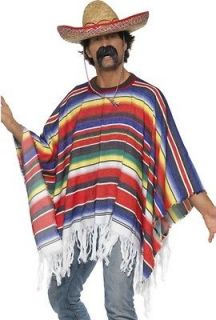 Mexican Poncho Mens Fancy Dress Costume Stag Party Adult Western 