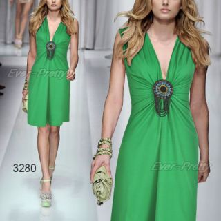 Ornamental V neck Green Exquisite Flirty Short Cocktail Dress 03280 AU 