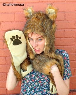 NEW Lion Cat Spirit Faux Fur Burning Man Hat Animal Hood with Paws 