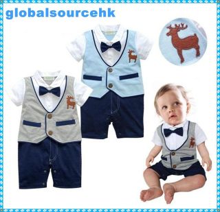 Baby Boy Twins Wedding Tuxedo Suit Smart Casual Romper Onesie Outfit 3 