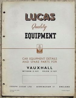   VAUXHALL WYVERN & VELOX 1949 Car Equipment & Spare Parts List #CE 453