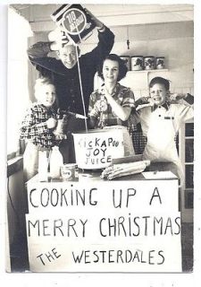 Family Christmas funny Photograph Mom Dad and Boys Making KICKAPOO JOY 