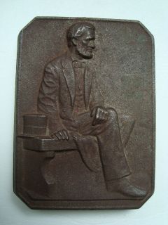 Abraham Lincoln Cast Iron Memorial Plaque Paperweight Kraeuter Newark 