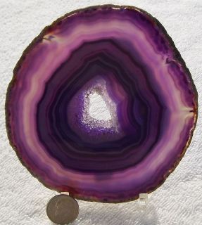 AGATE MINERAL SLAB BANDED PURPLE WITH QUARTZ CRYSTALS 4.25 ROCKS AND 