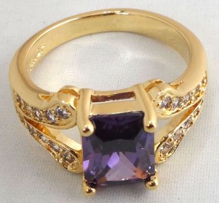Exquisite Vintage Purple Tanzanite 14K Yellow Gold Ring 7.5# R14 3